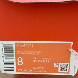 Nike Zoom Fly 3 in White and Black